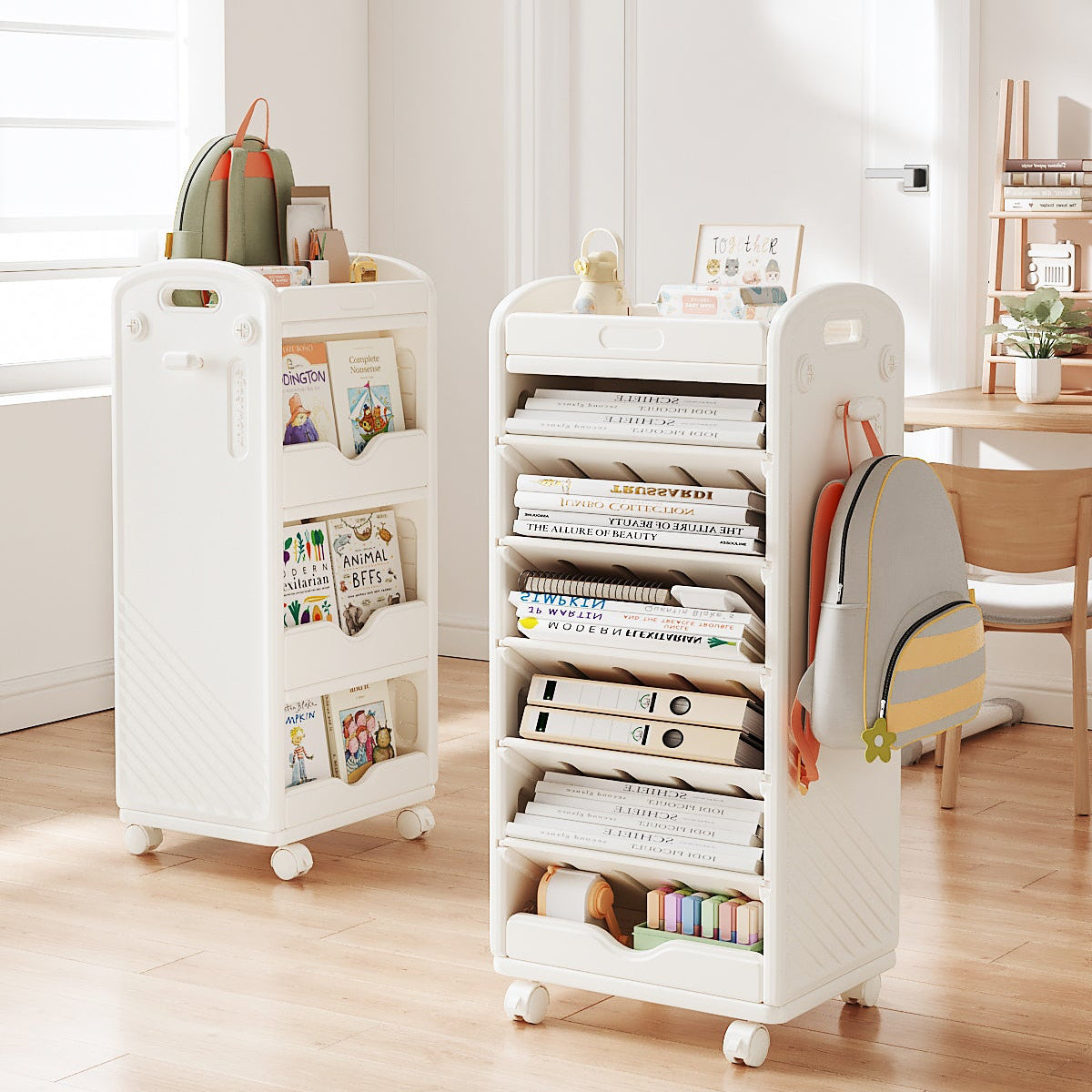 Mobile Double-Sided Bookshelf