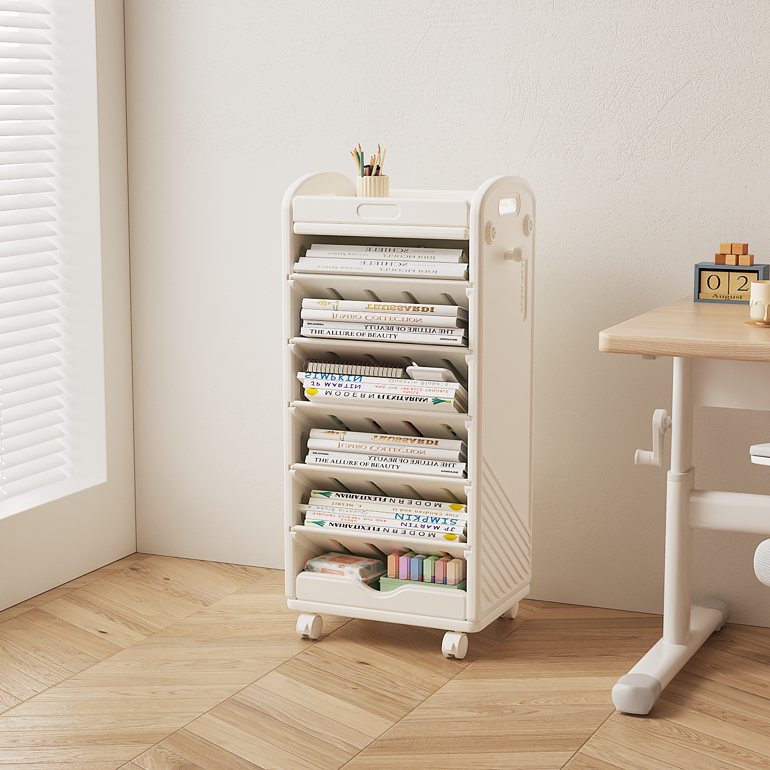 Mobile Double-Sided Bookshelf