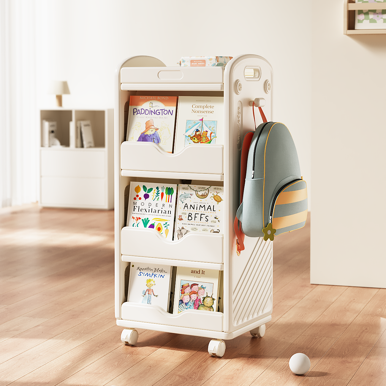 Mobile Double-Sided Bookshelf