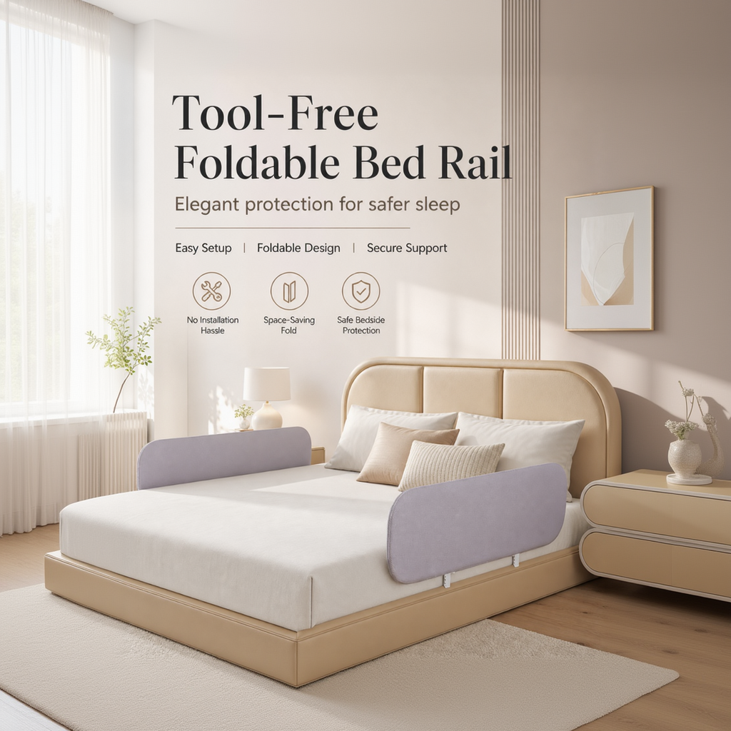Tool-Free Foldable Bed Rail for Kids