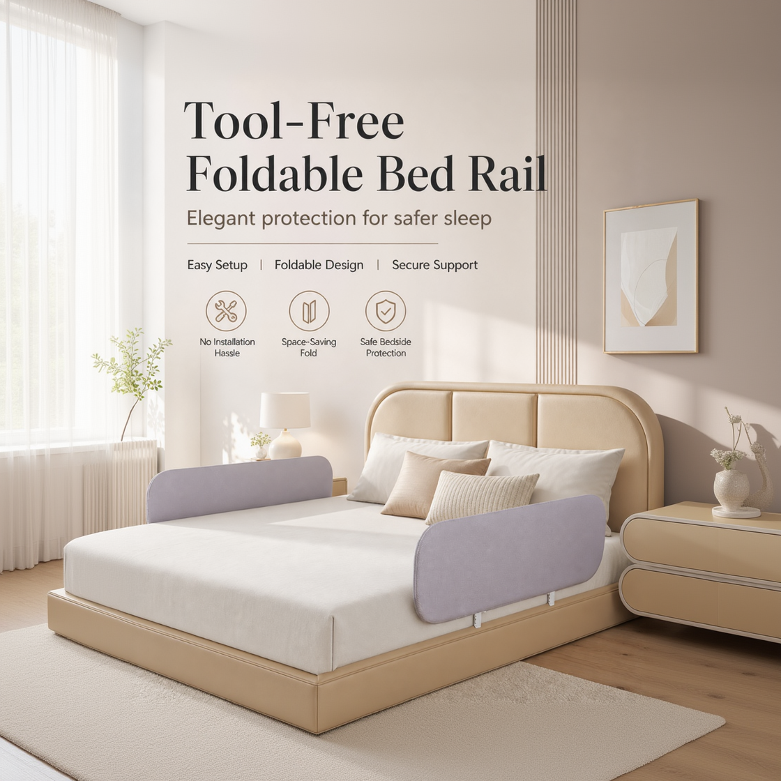 Tool-Free Foldable Bed Rail for Kids